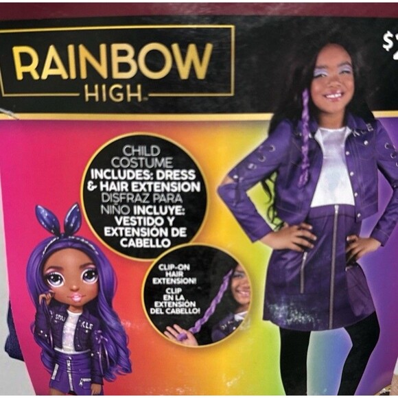 Rainbow High Krystal Bailey Costume Girls 6/6X Purple Dress Hair Extension NEW - Picture 1 of 3